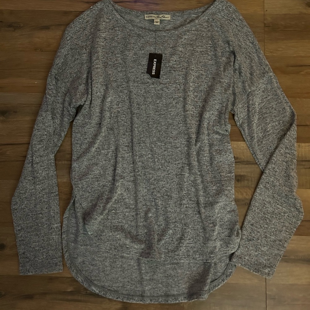 Express Heather Gray Long Sleeve Women's Top